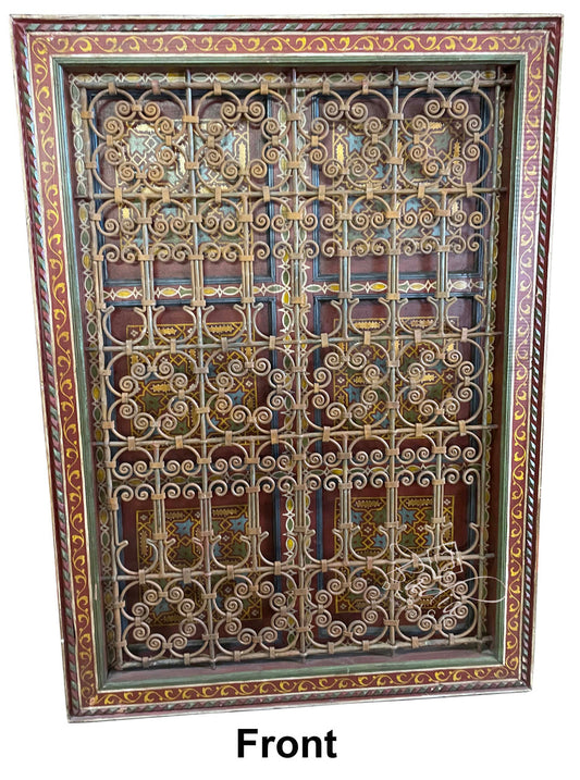 Red Hand Painted Wooden Door with Wrought Iron Screen