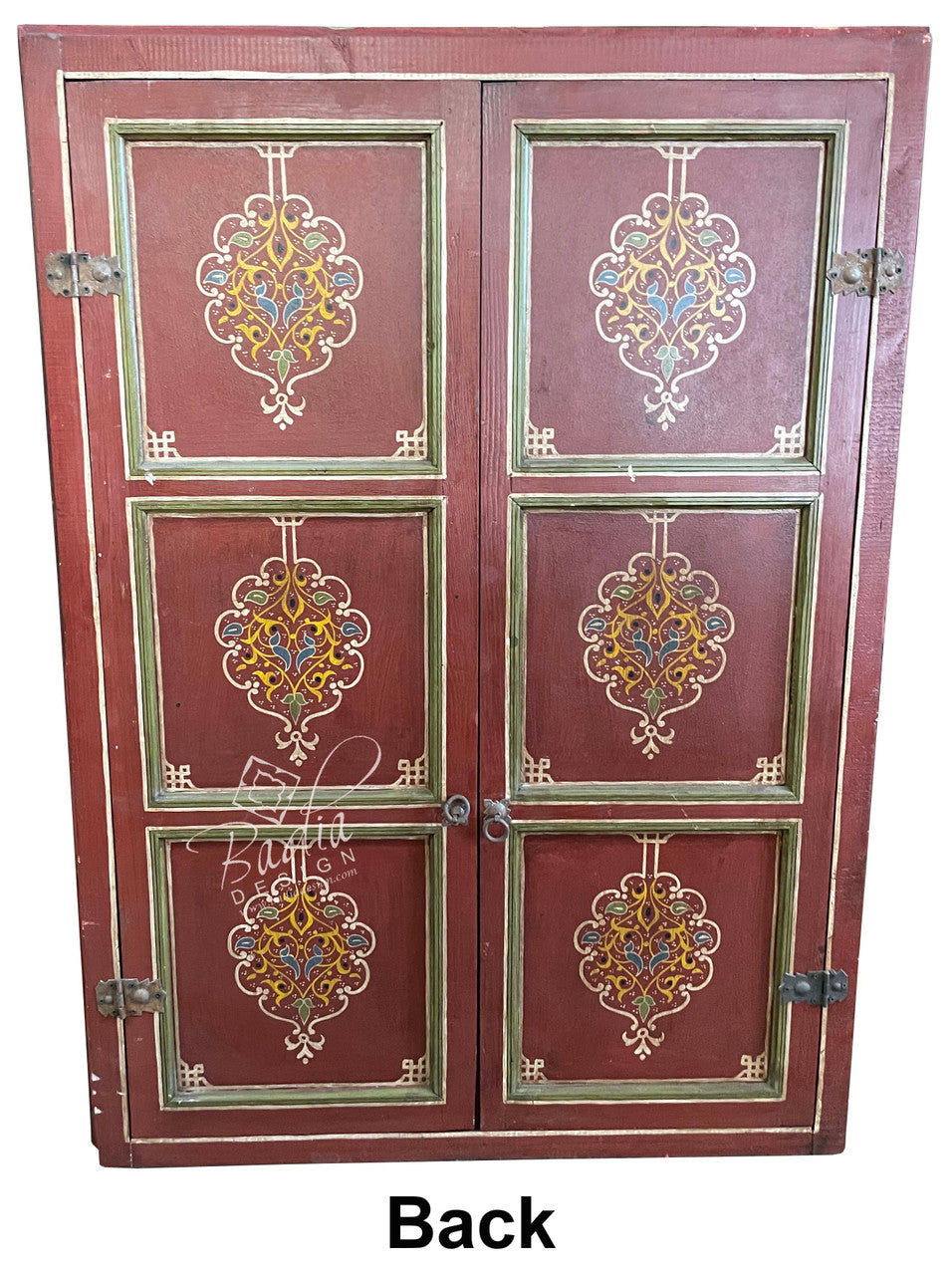 Red Hand Painted Wooden Door with Wrought Iron Screen