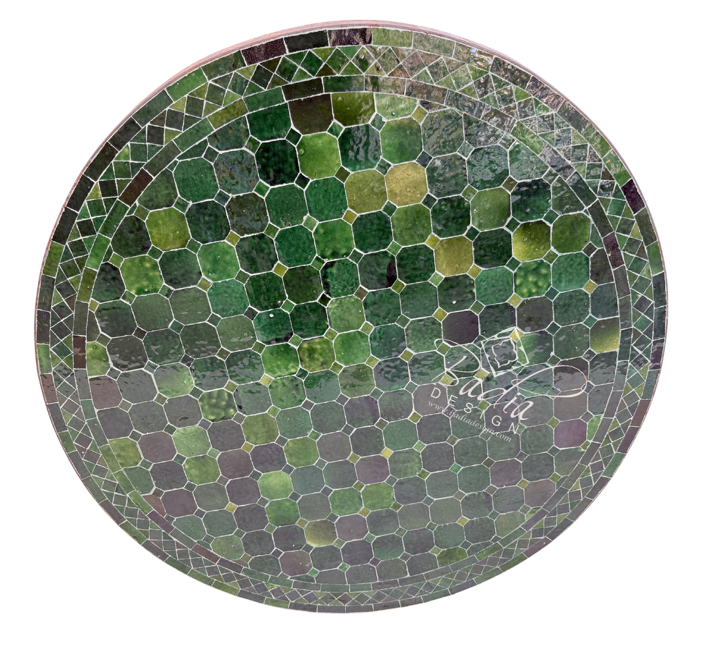 36 Inch Green Round Tile Table Top with Natural Shade Variations