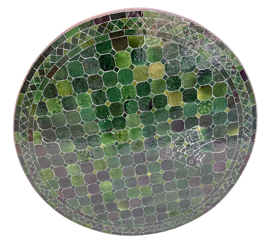 36 Inch Green Round Tile Table Top with Natural Shade Variations
