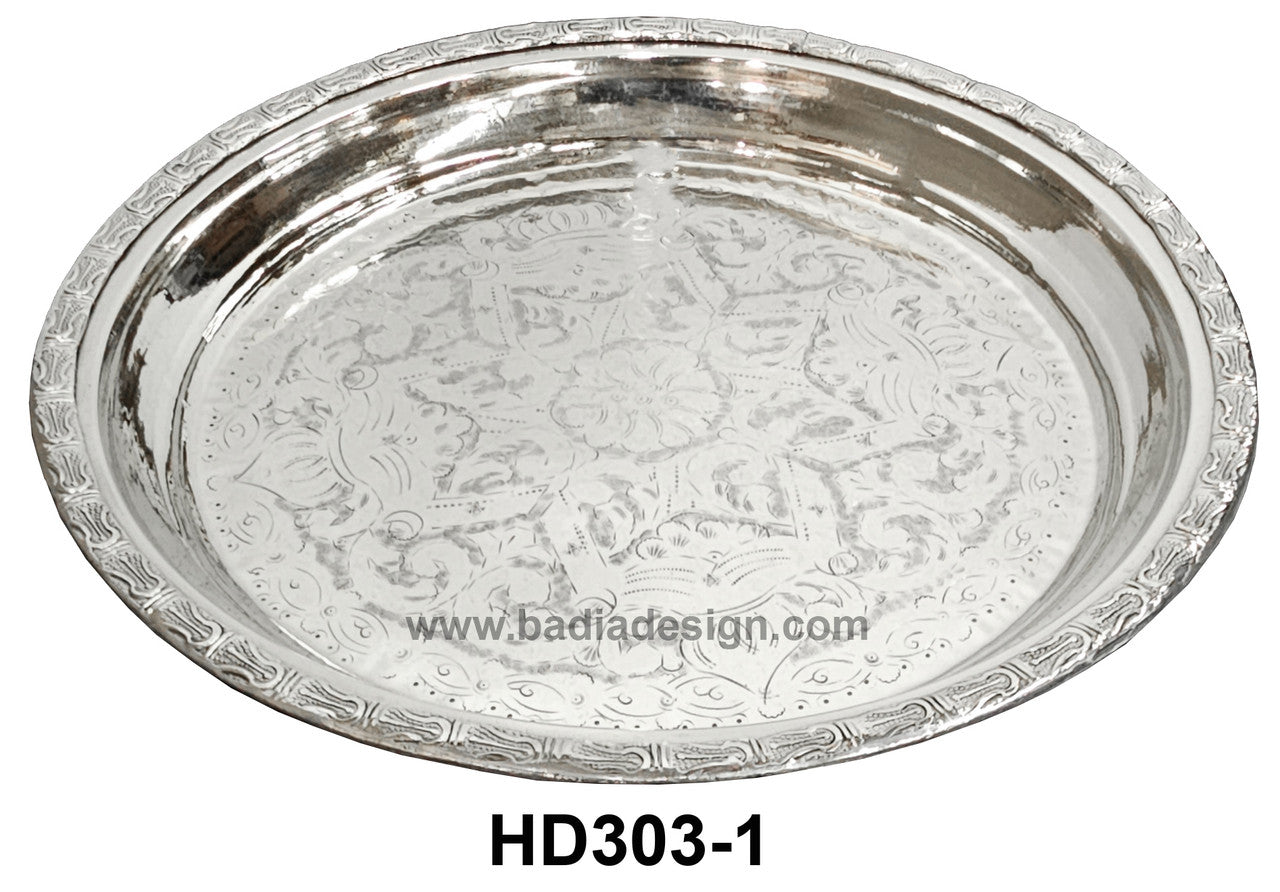 Round Heavy Duty Engraved Silver Trays