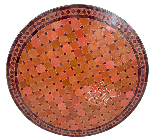 36 Inch Round Burnt Orange Tile Table Top