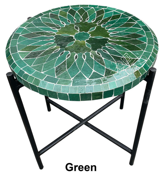 Round Mosaic Tile Coffee Table with Foldable Base