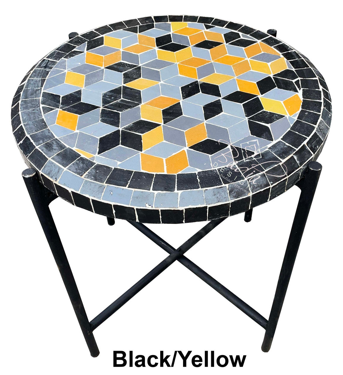 Round Mosaic Tile Coffee Table with Foldable Base