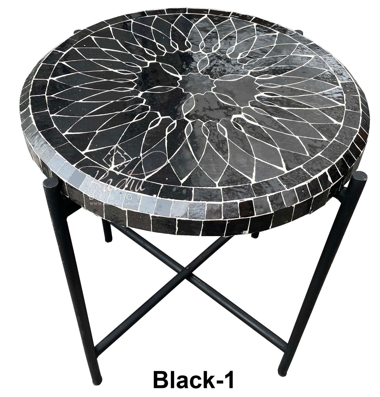 Round Mosaic Tile Coffee Table with Foldable Base