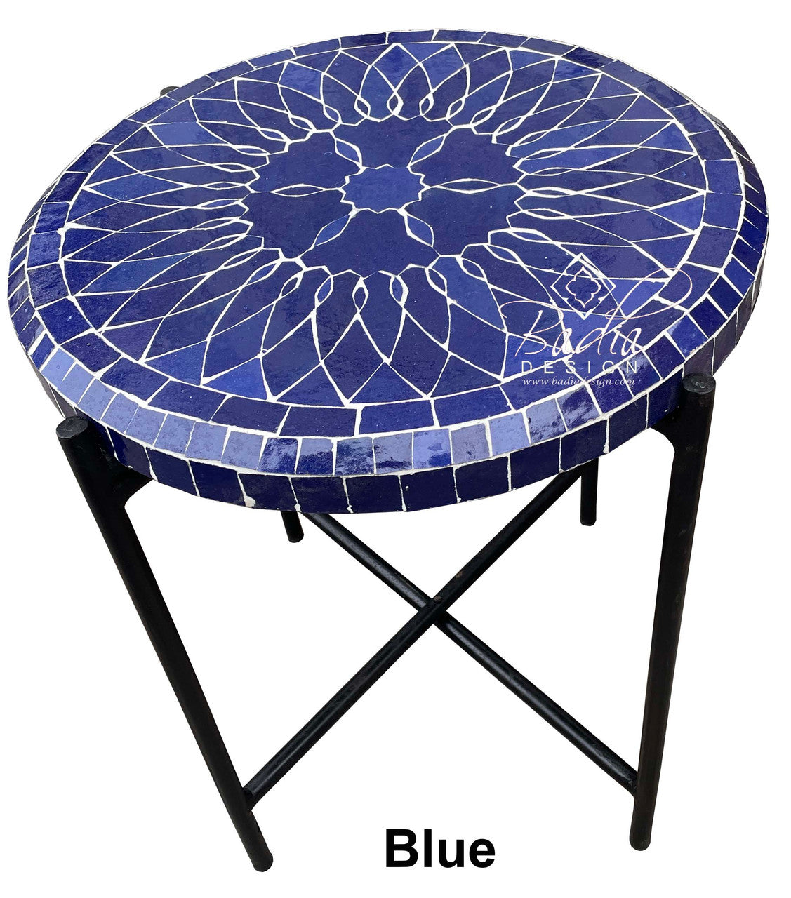 Round Mosaic Tile Coffee Table with Foldable Base