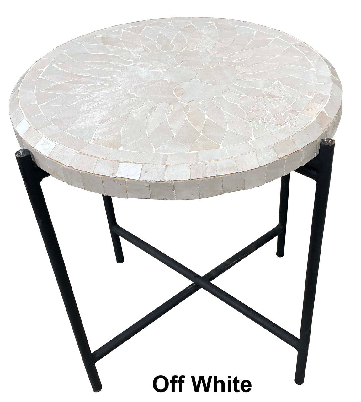 Round Mosaic Tile Coffee Table with Foldable Base