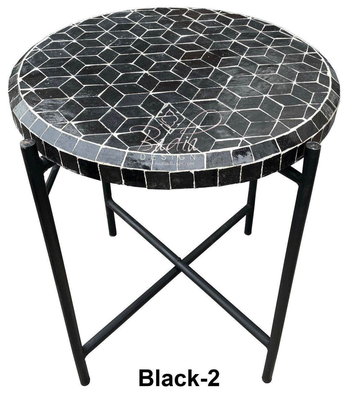 Round Mosaic Tile Coffee Table with Foldable Base