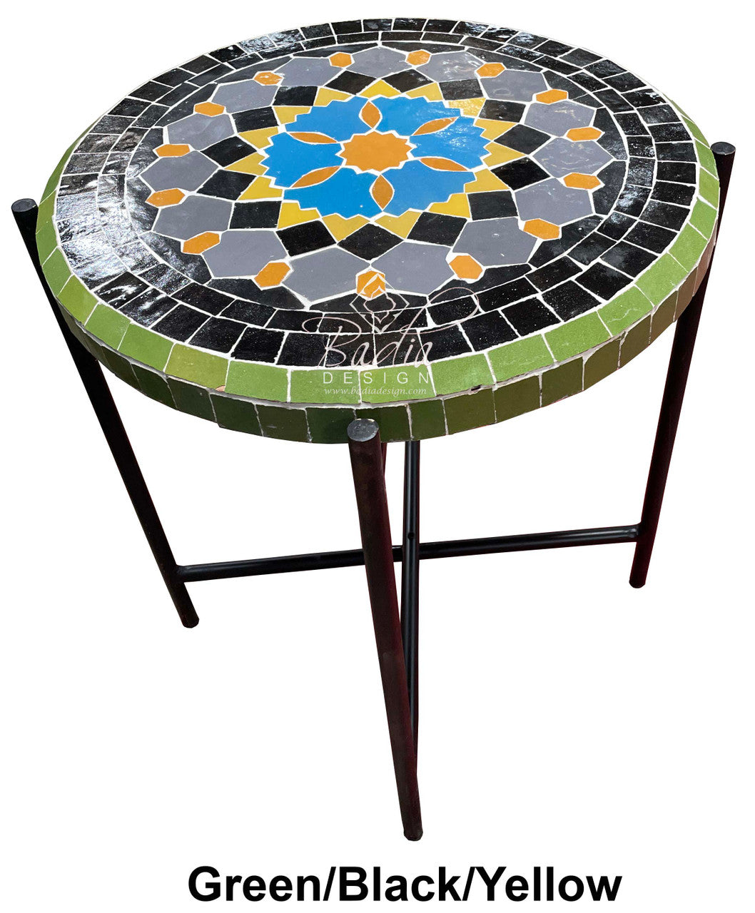 Round Mosaic Tile Coffee Table with Foldable Base