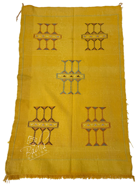 Yellow Tribal Rug with Geometric Designs