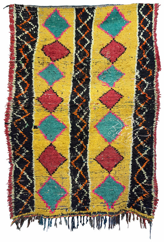 Vintage Yellow Multi-Color Rug with Geometric Designs