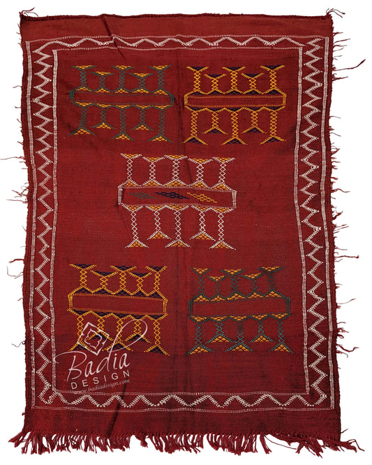Red Tribal Rug with Geometric Designs