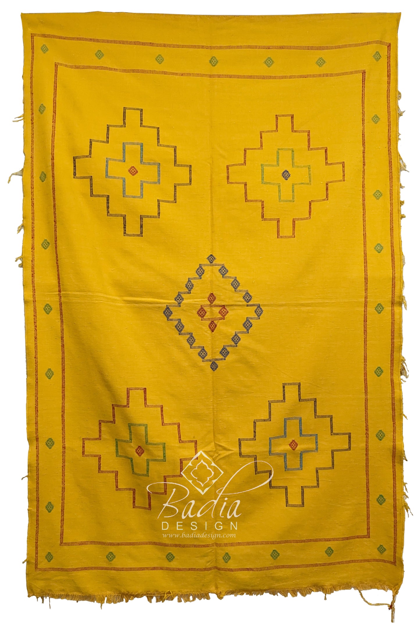 Yellow Multi-Color Tribal Rug with Geometric Designs