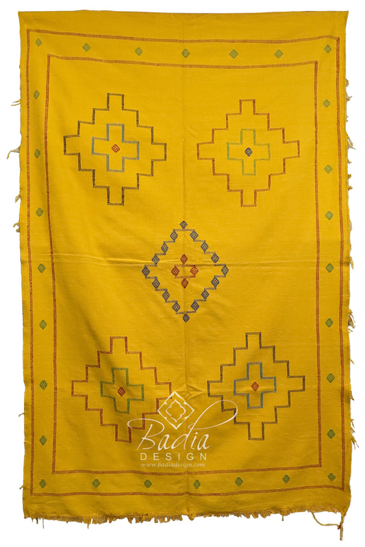 Yellow Multi-Color Tribal Rug with Geometric Designs
