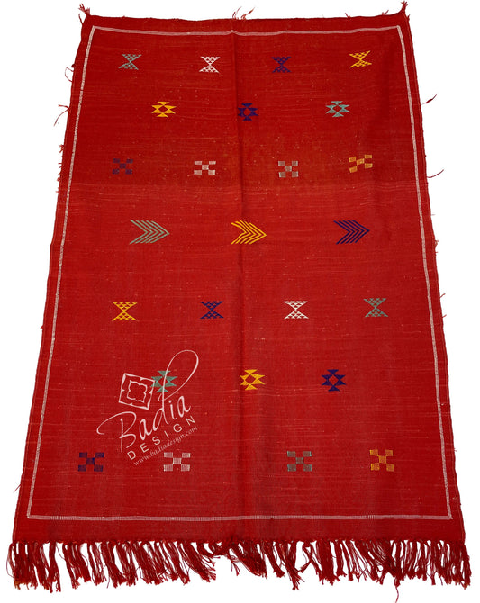 Red and Multi-Color Tribal Rug with Geometric Designs
