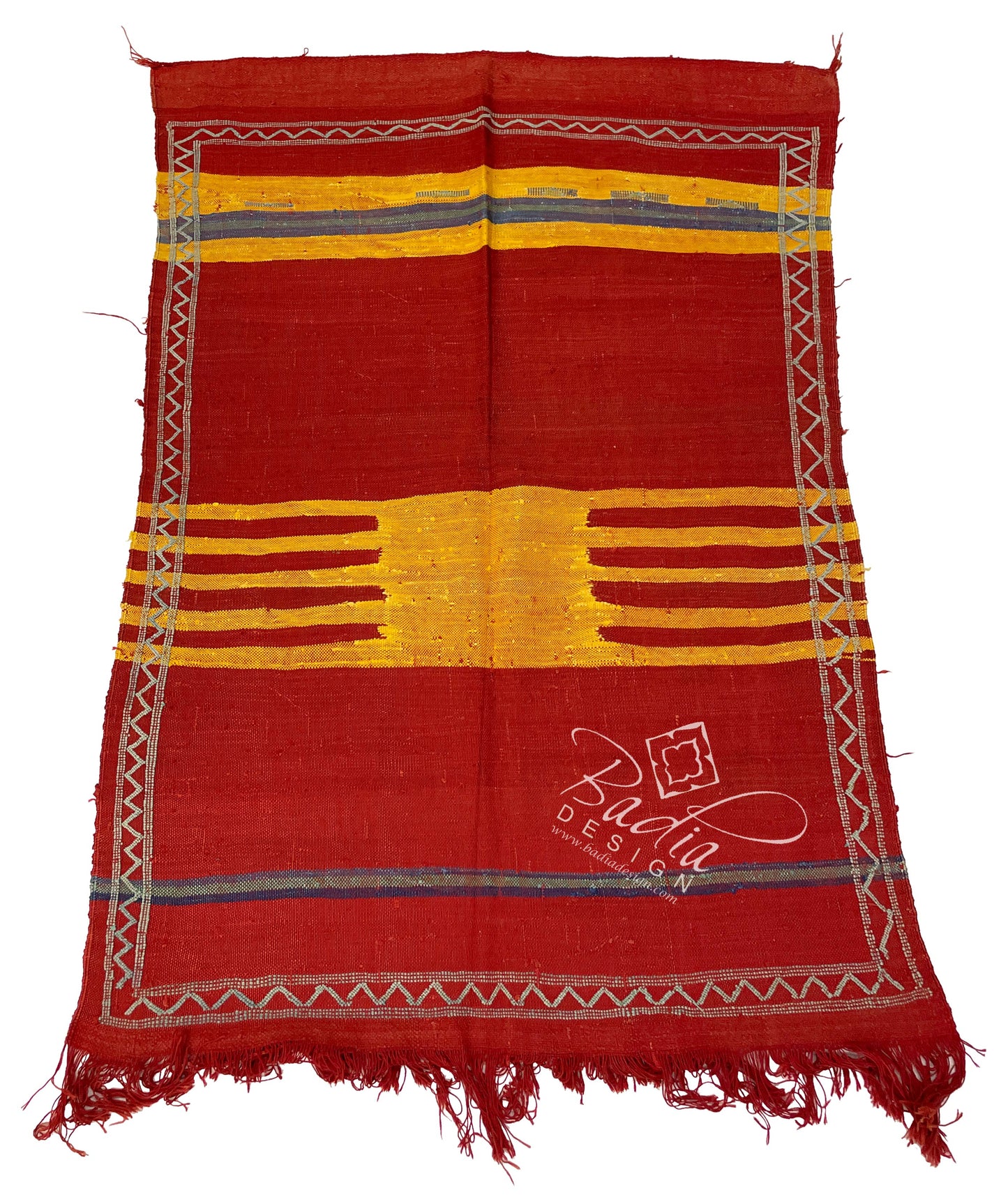 Red and Yellow Tribal Rug with Geometric Designs
