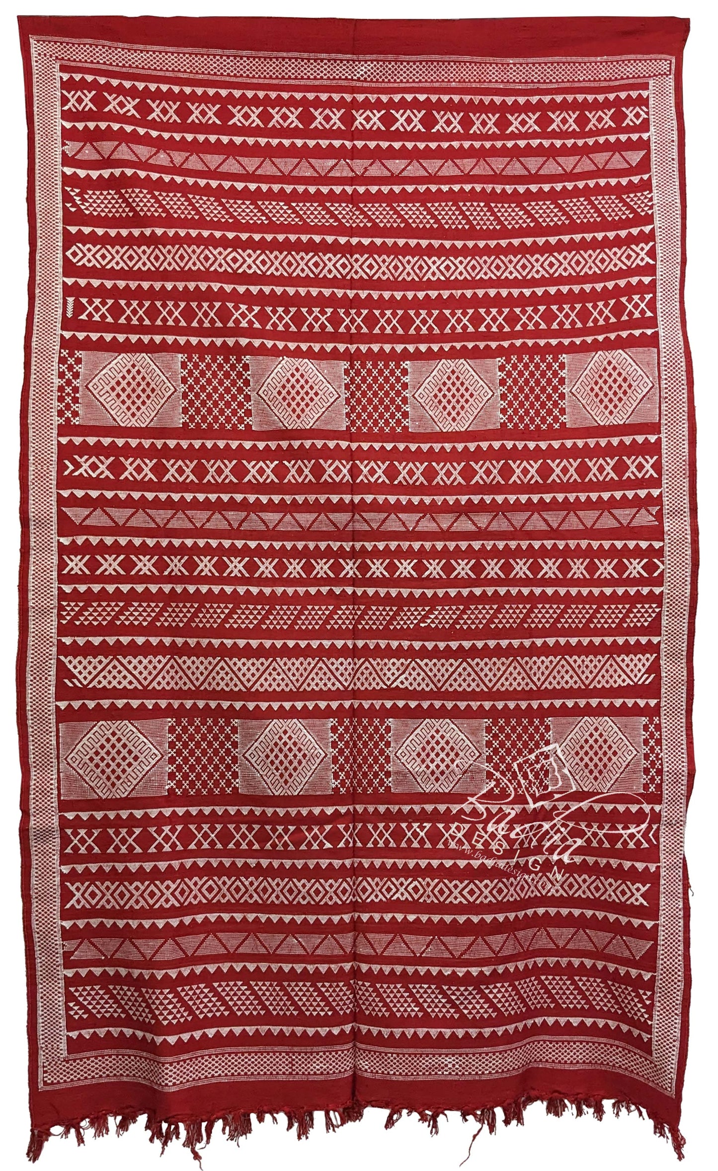 Red Tribal Rug with Geometric Designs