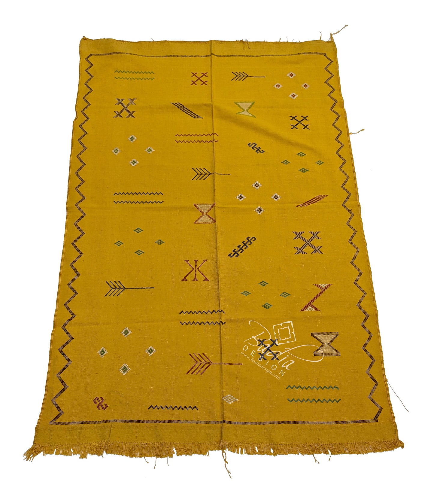Small Mustard Color Tribal Rug with Geometric Designs