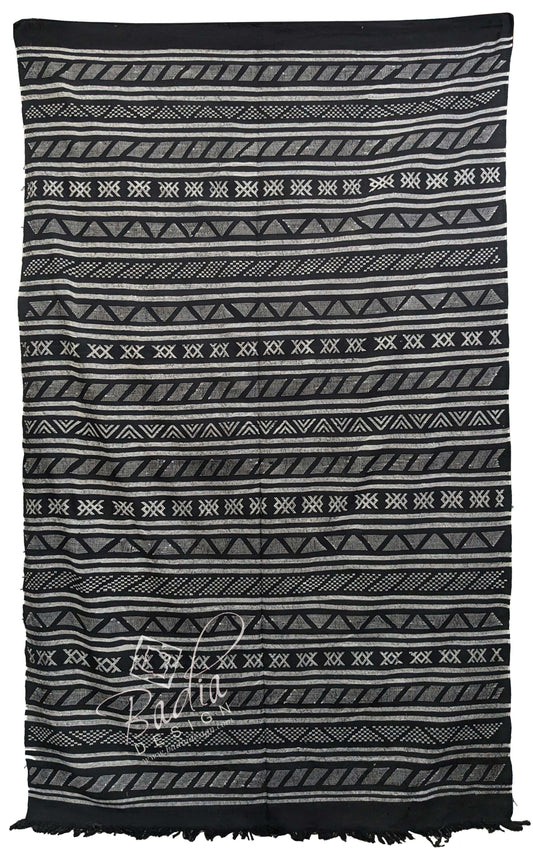 Black and Gray Tribal Rug with Geometric Designs