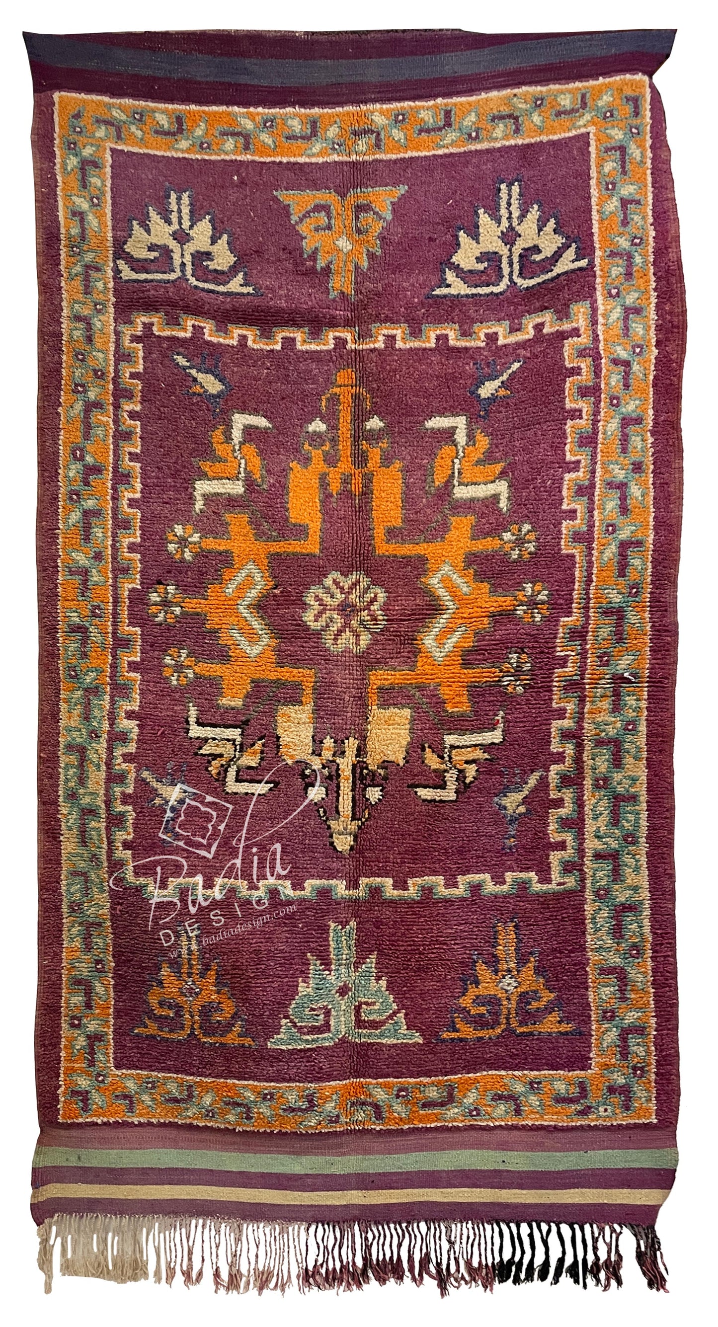 Red Rug with Multicolor Geometric Patterns