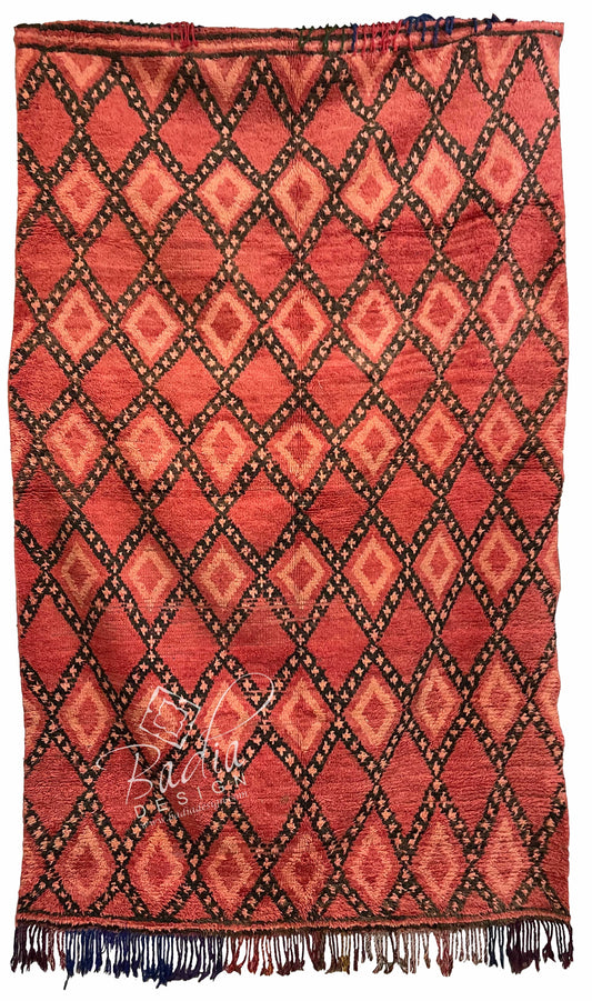 Moroccan Red Rug with Geometric Designs
