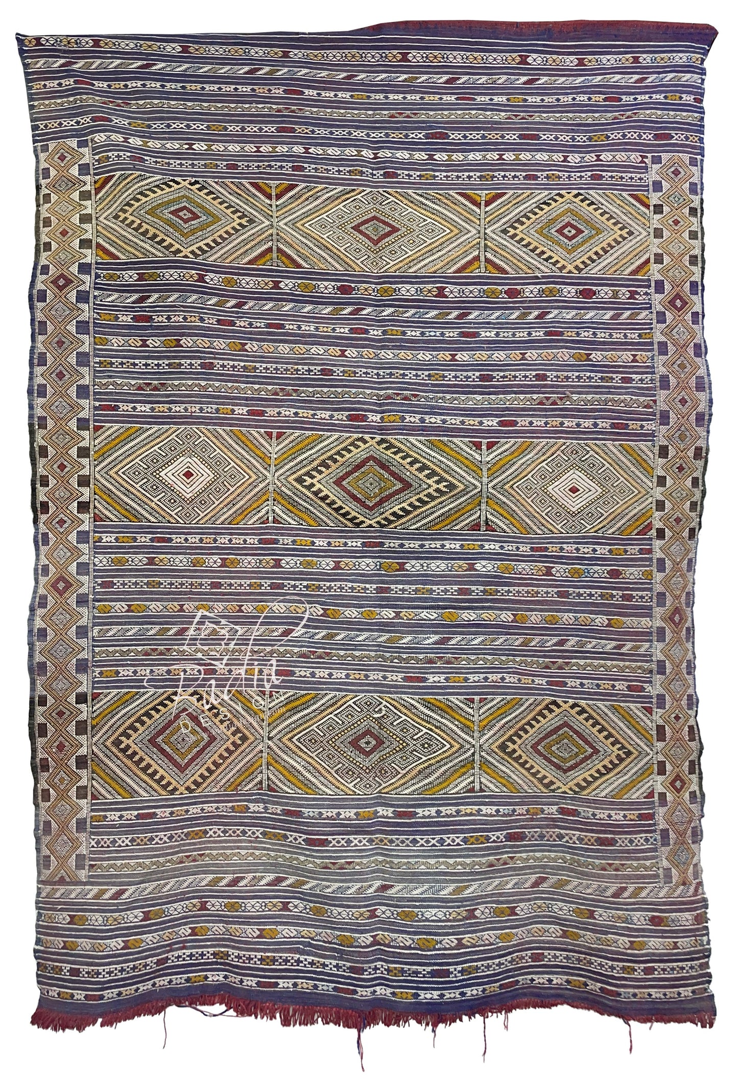 Handwoven Multi-Color Moroccan Kilim Rug with Tribal Designs