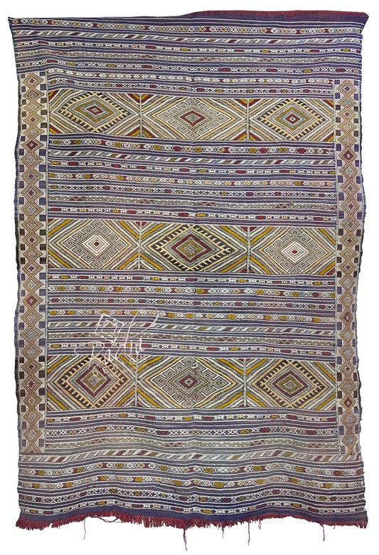 Handwoven Multi-Color Moroccan Kilim Rug with Tribal Designs