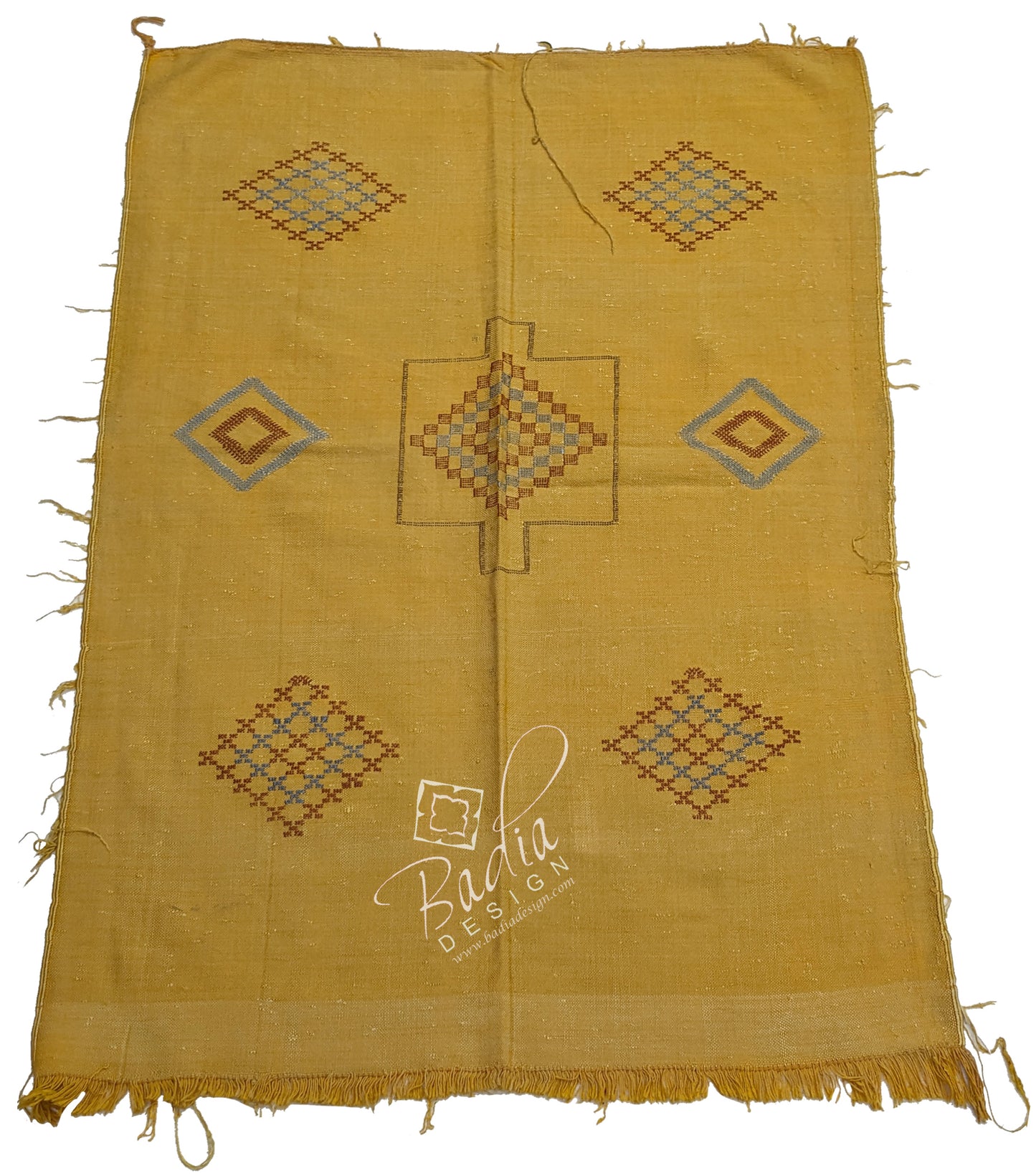 Small Mustard Color Tribal Rug with Geometric Designs