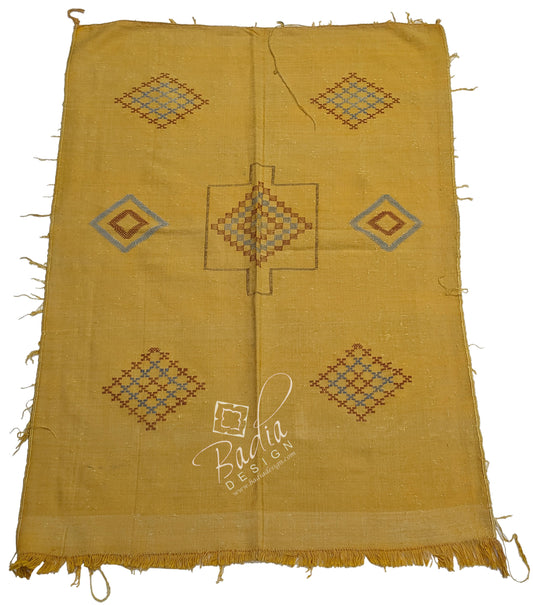 Small Mustard Color Tribal Rug with Geometric Designs