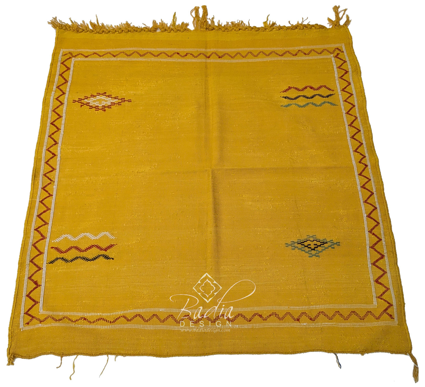 Small Mustard Color Tribal Rug with Geometric Designs
