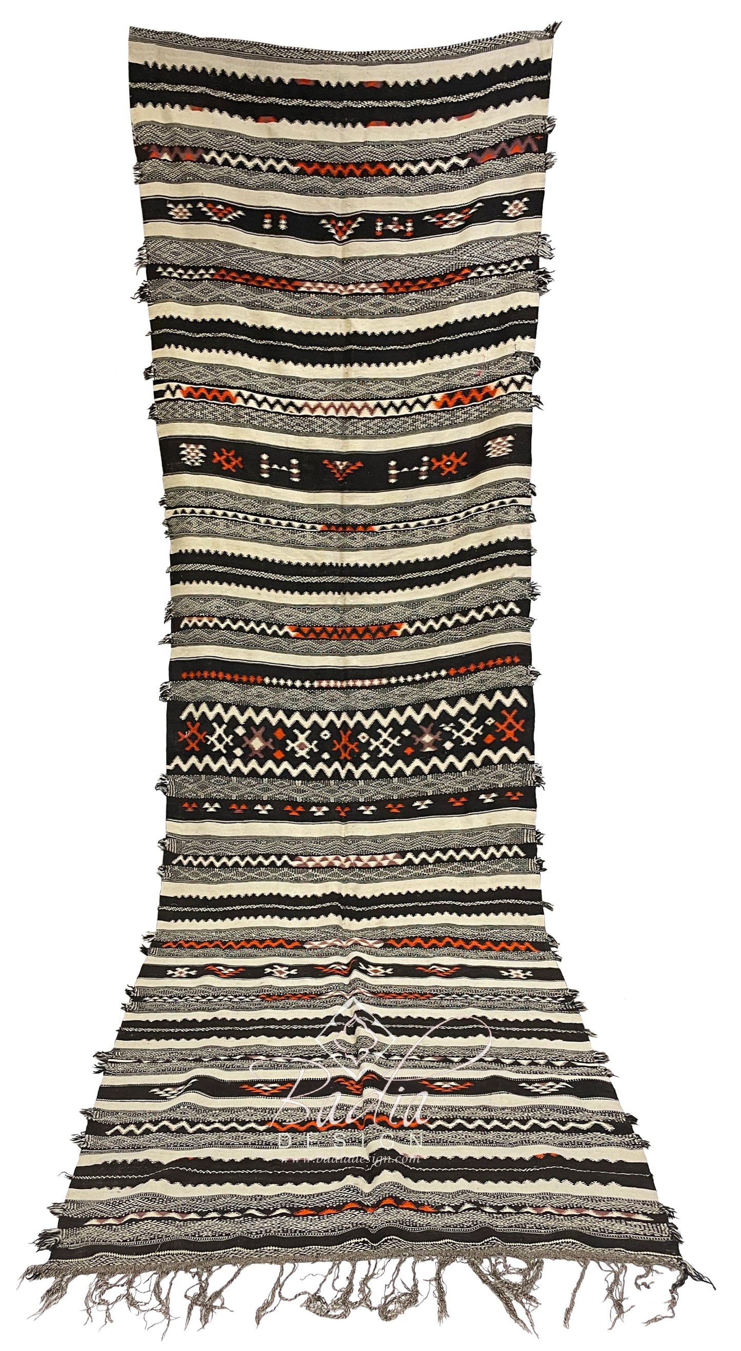 Long Multi-Color Runner Rug with Geometric Designs