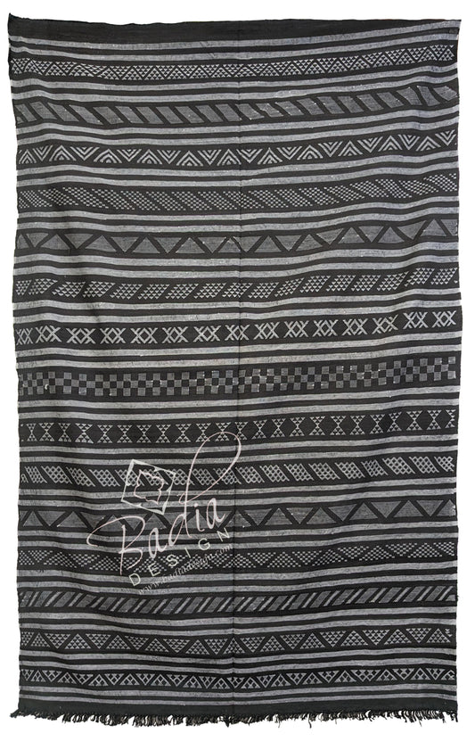 Black and Gray Tribal Rug with Geometric Designs