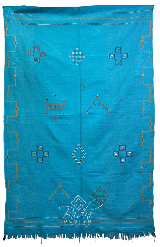 Blue Handmade Rug with Tribal Designs