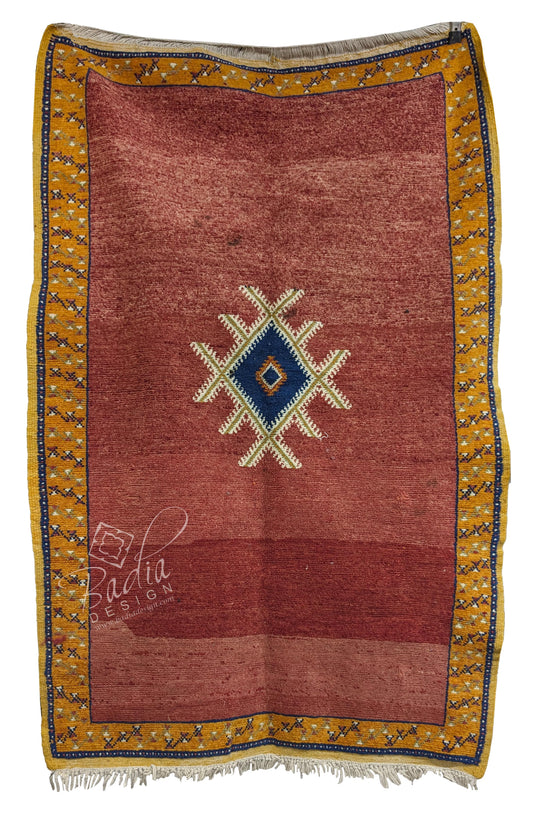 Small Red Multi-Color Moroccan Rug with Tribal Designs