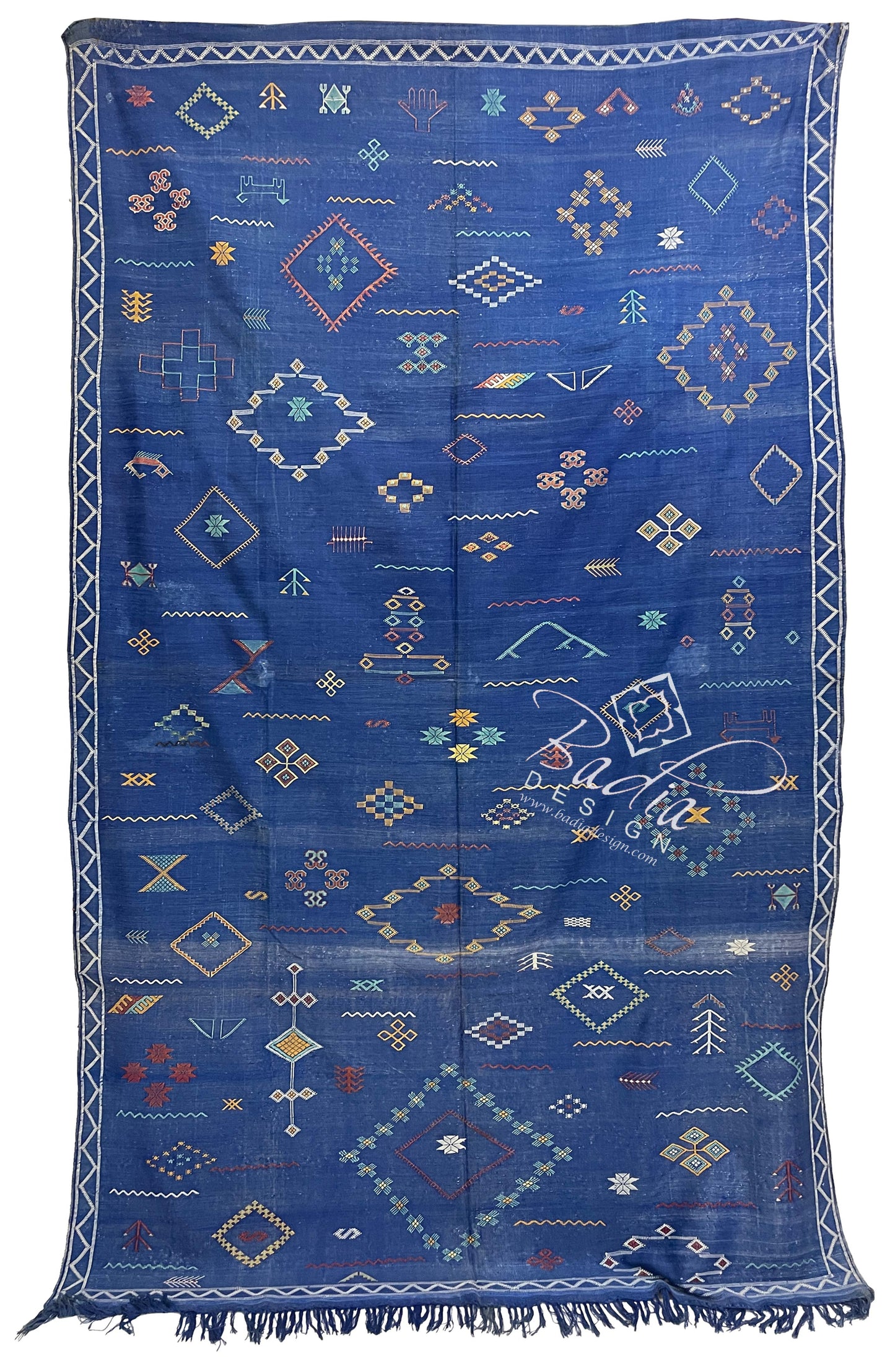 Blue Tribal Rug with Geometric Designs