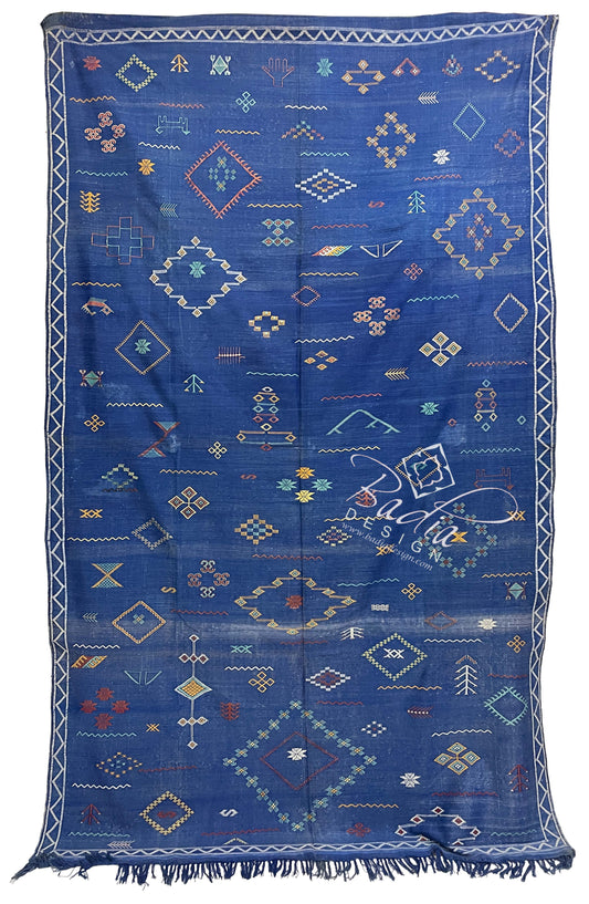 Blue Tribal Rug with Geometric Designs