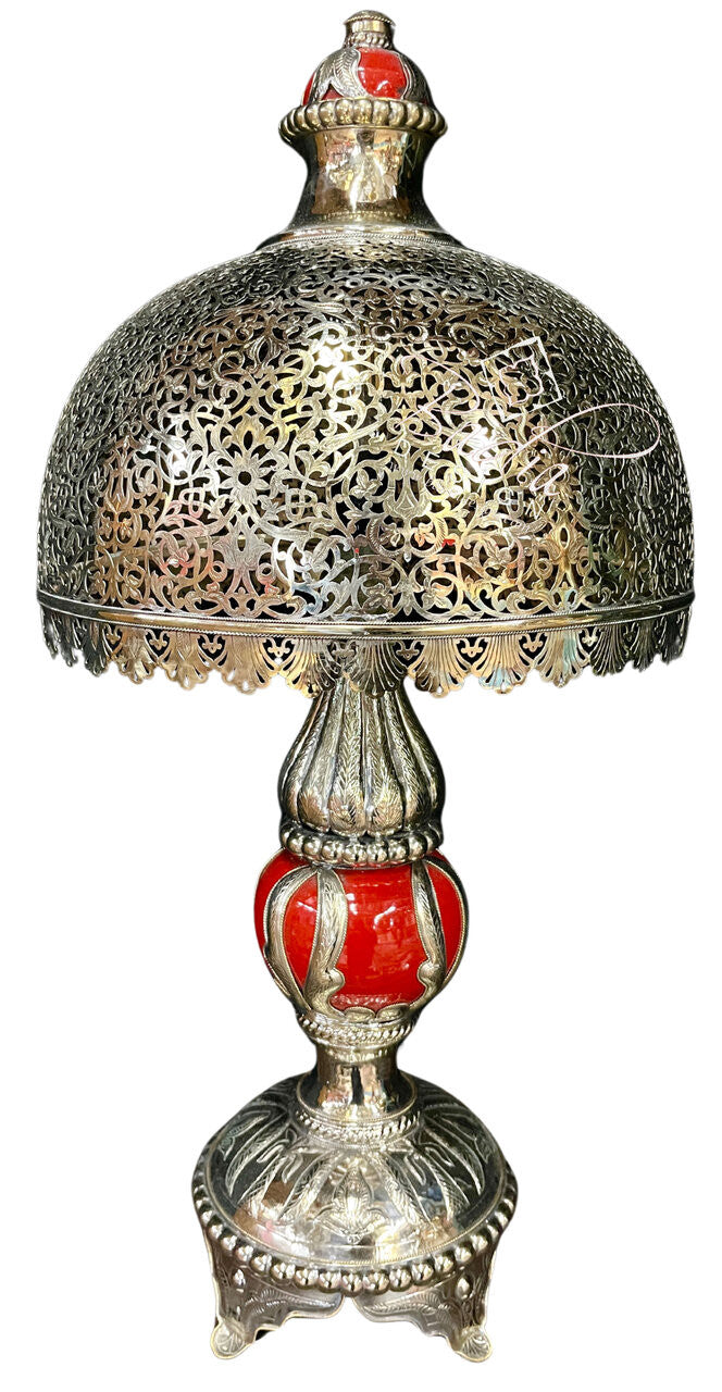 Intricately Designed Silver and Ceramic Desktop Lamp