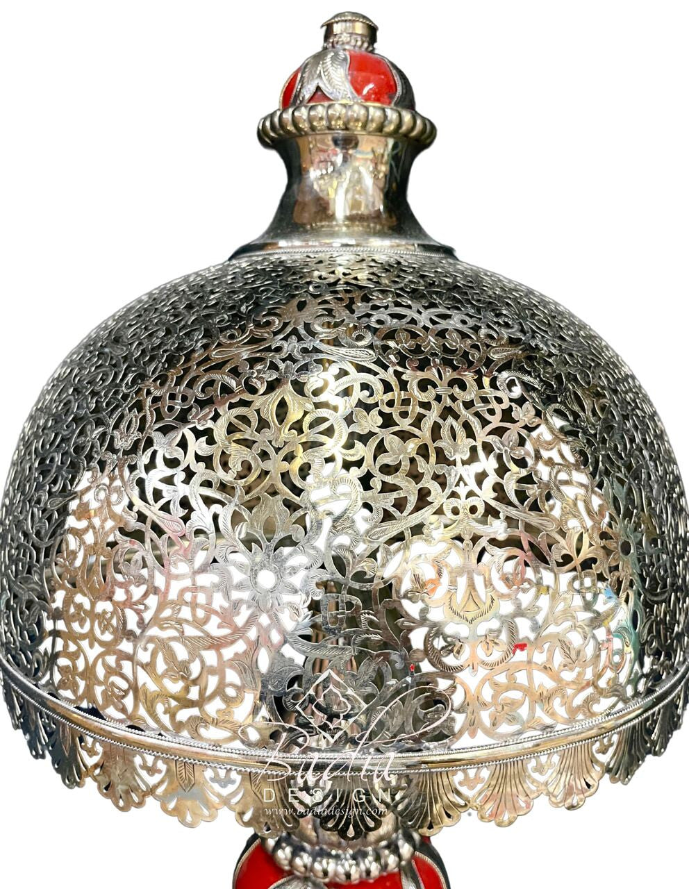 Intricately Designed Silver and Ceramic Desktop Lamp