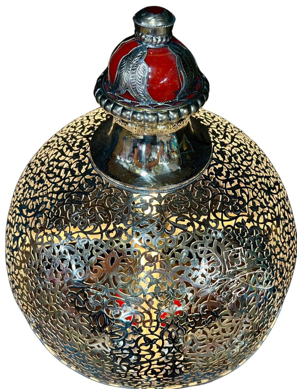 Intricately Designed Silver and Ceramic Desktop Lamp