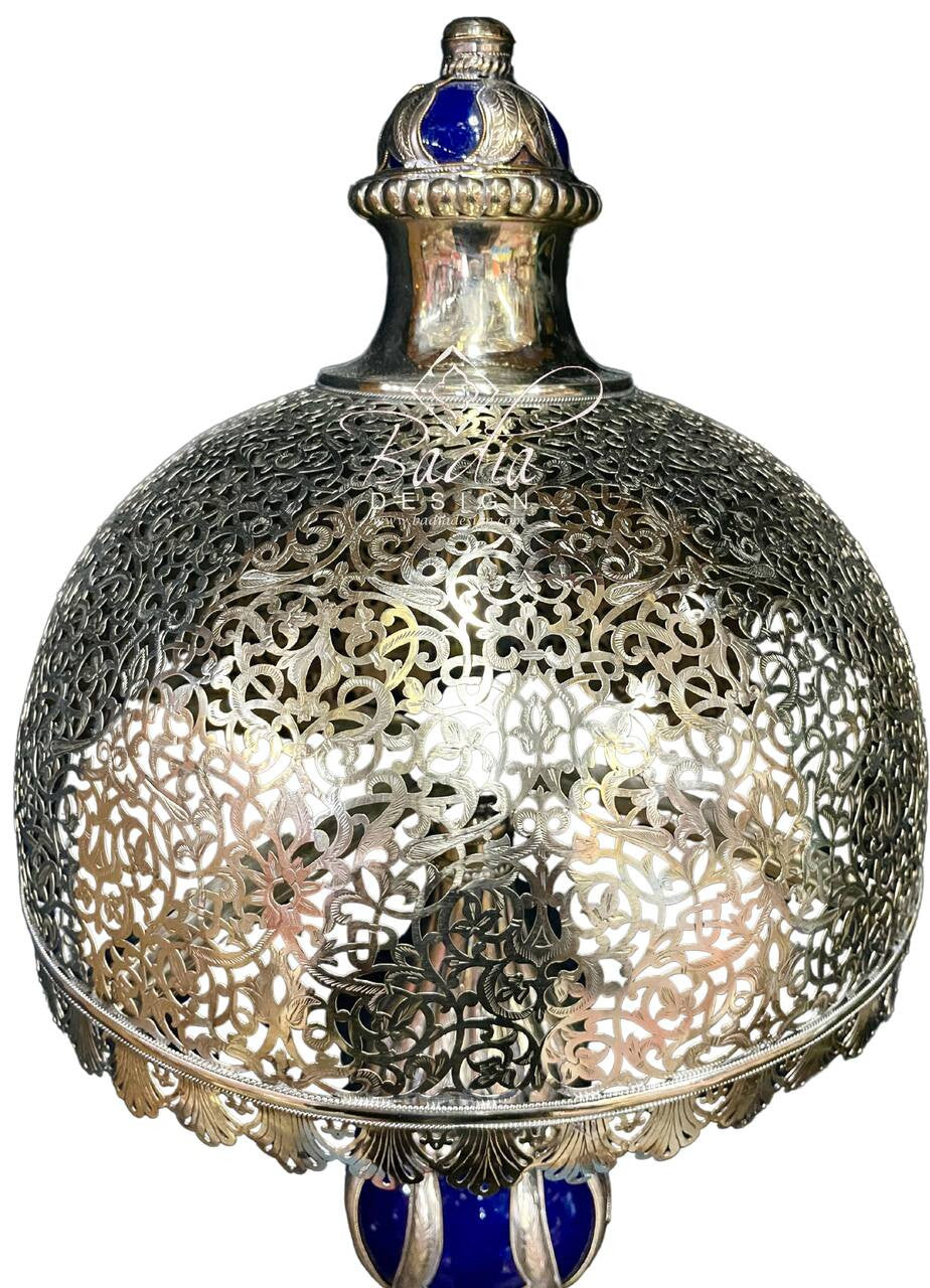 Intricately Designed Silver and Ceramic Desktop Lamp
