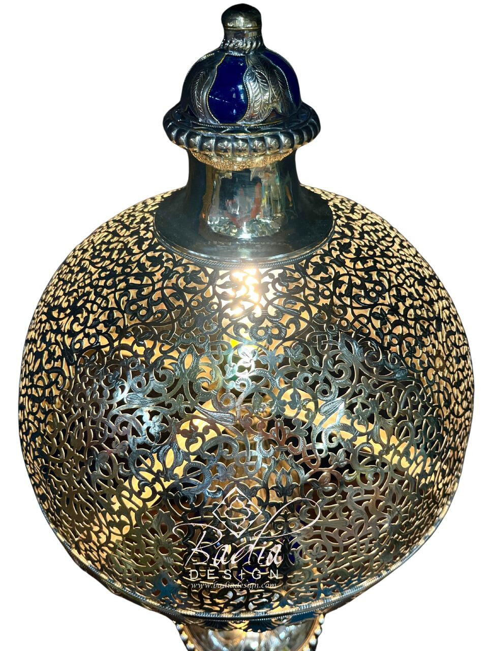 Intricately Designed Silver and Ceramic Desktop Lamp