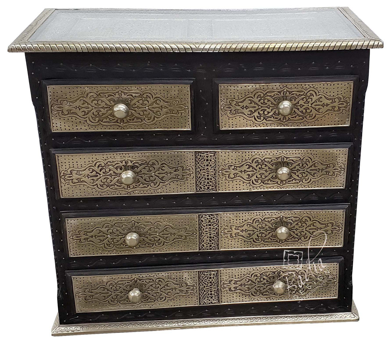 Carved Embossed Nickel Cabinet Dresser