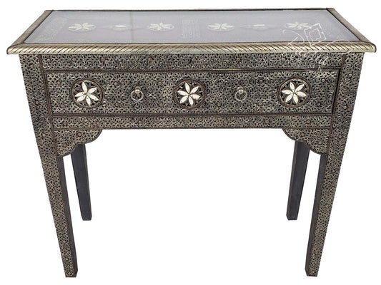 Embossed Silver Nickel and White Bone Inlay Cabinet