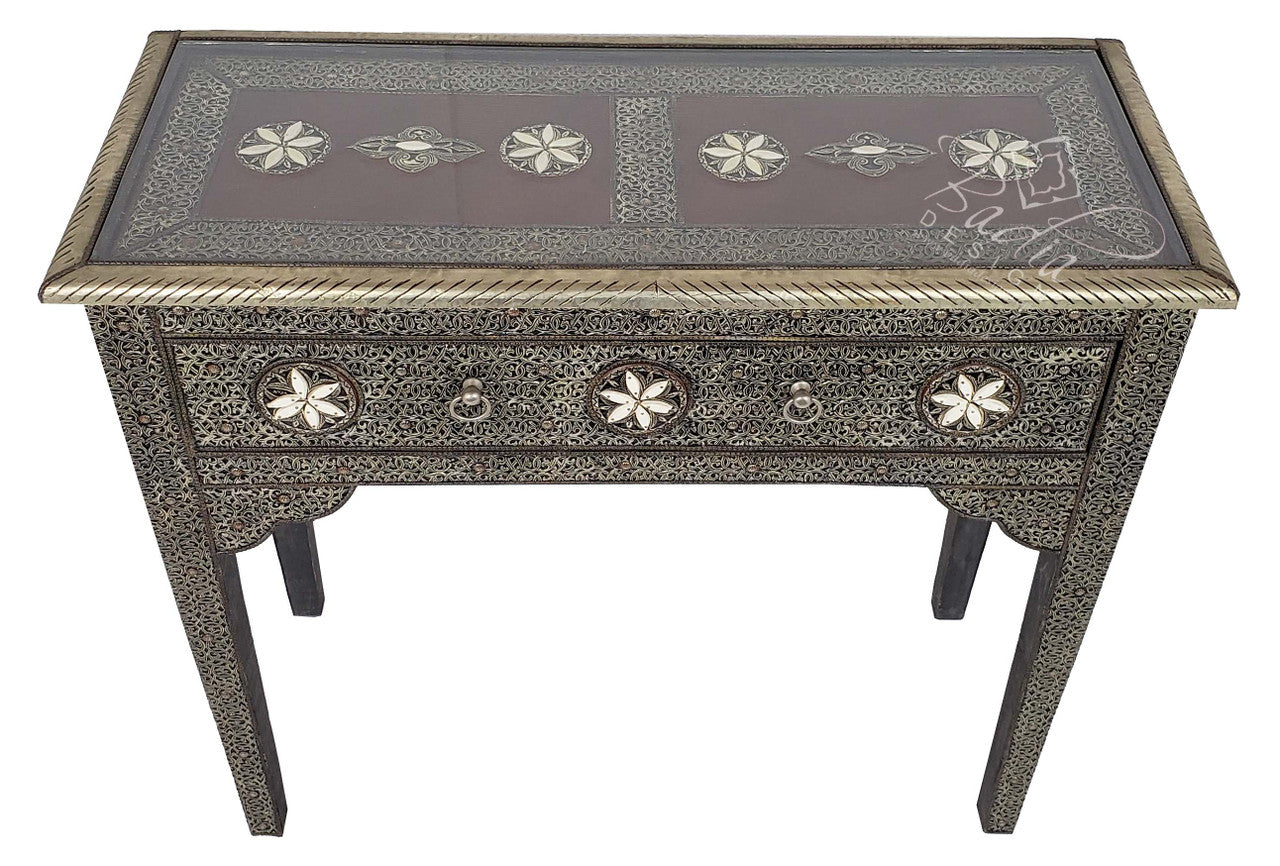 Embossed Silver Nickel and White Bone Inlay Cabinet