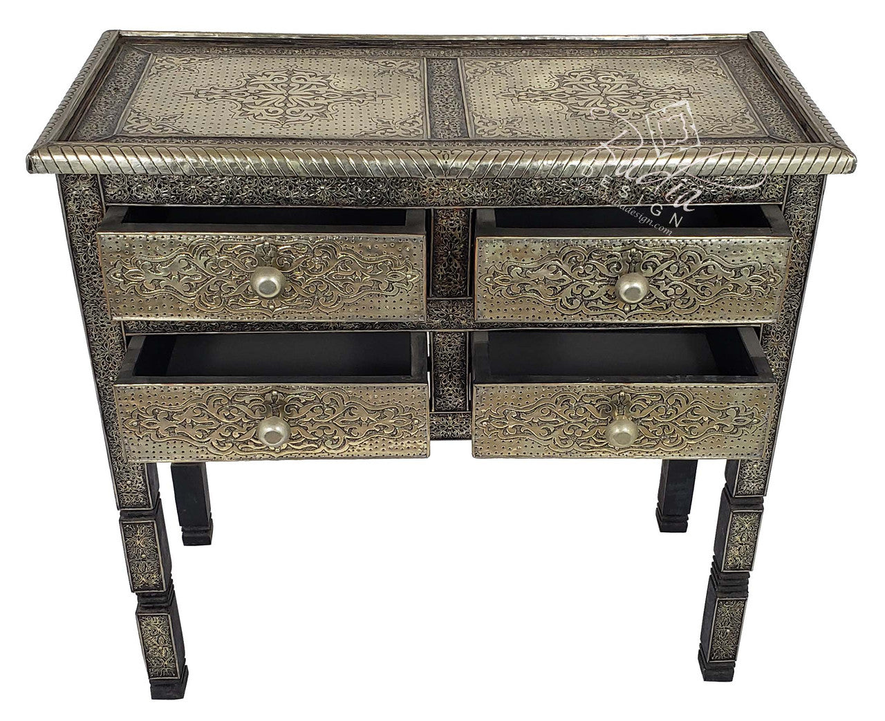 Silver Embossed Nickel Cabinet with Glass Top