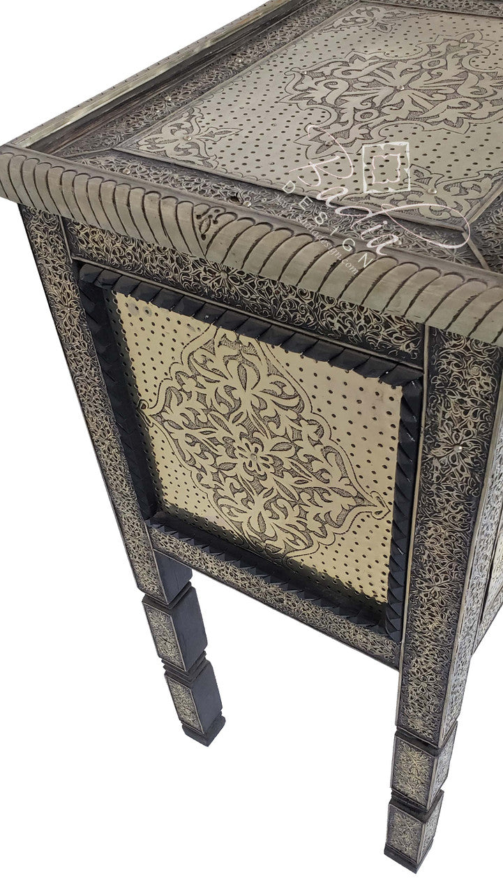 Silver Embossed Nickel Cabinet with Glass Top