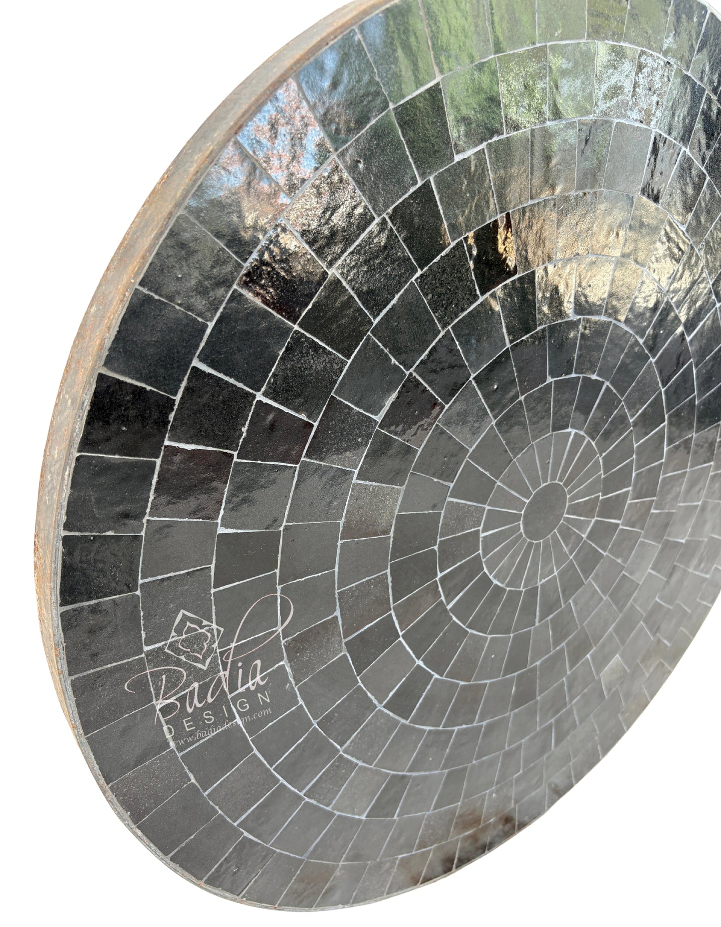 24 Inch Round Solid Black Tile Table Top