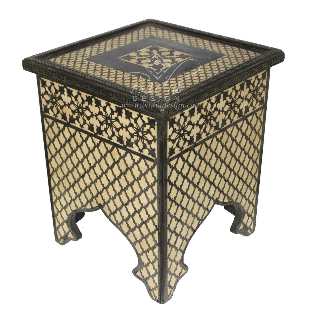Cedar Carved Camel Bone Inlay Side Table