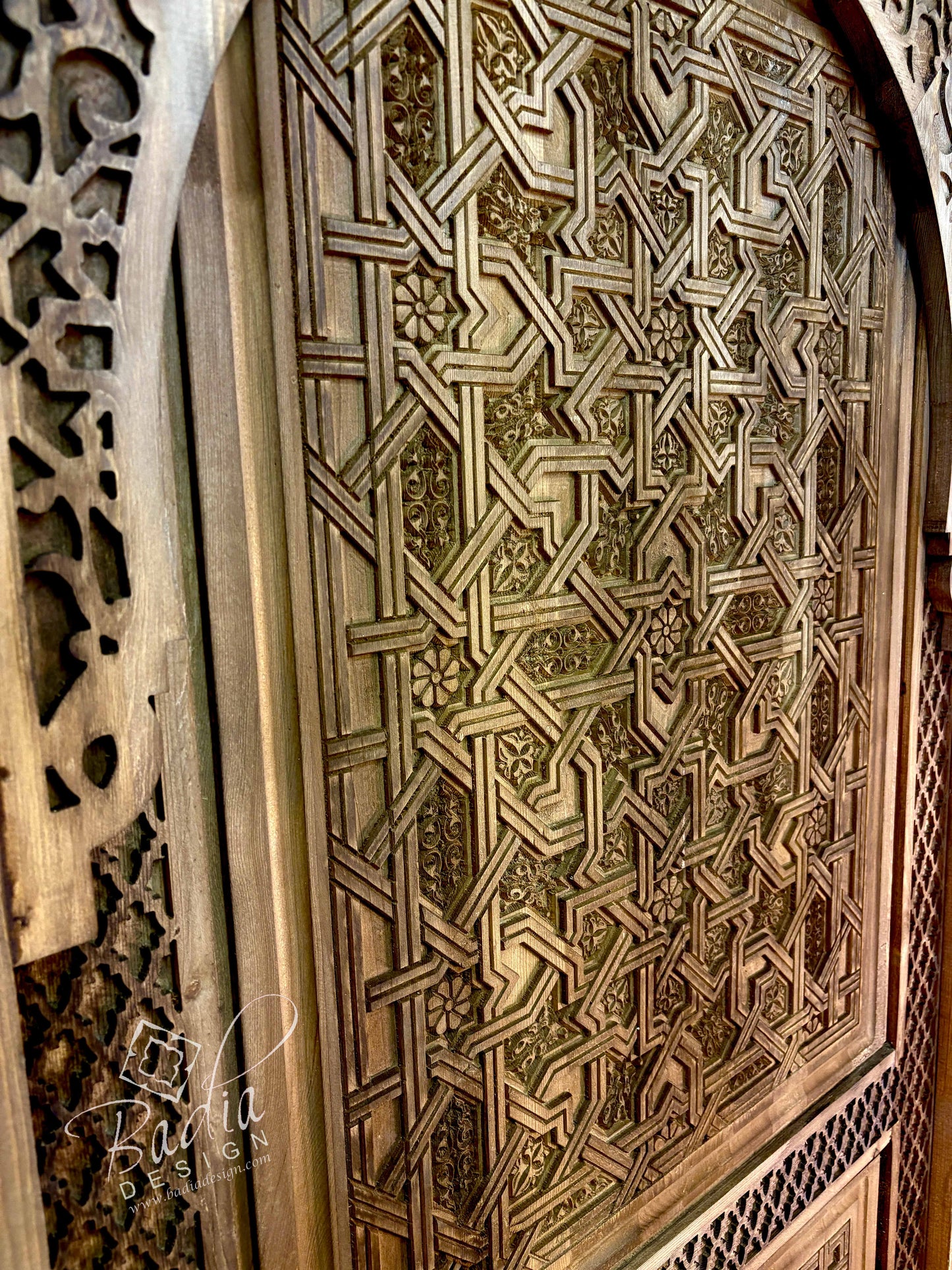 Stained Hand Carved Wooden Door