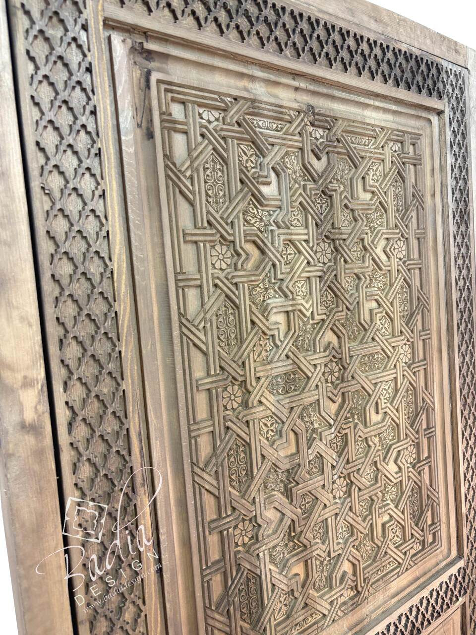 Stained Hand Carved Wooden Door